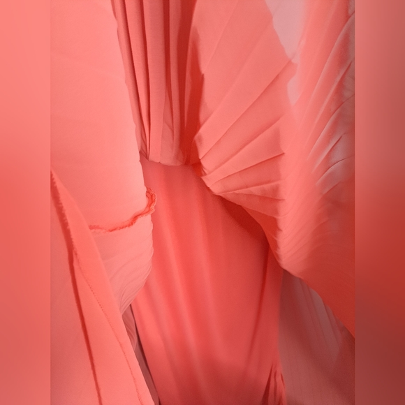 Dress Barn Halter Hardware Neck Pleated Coral Maxi Dress Sz 14 - Picture 11 of 13